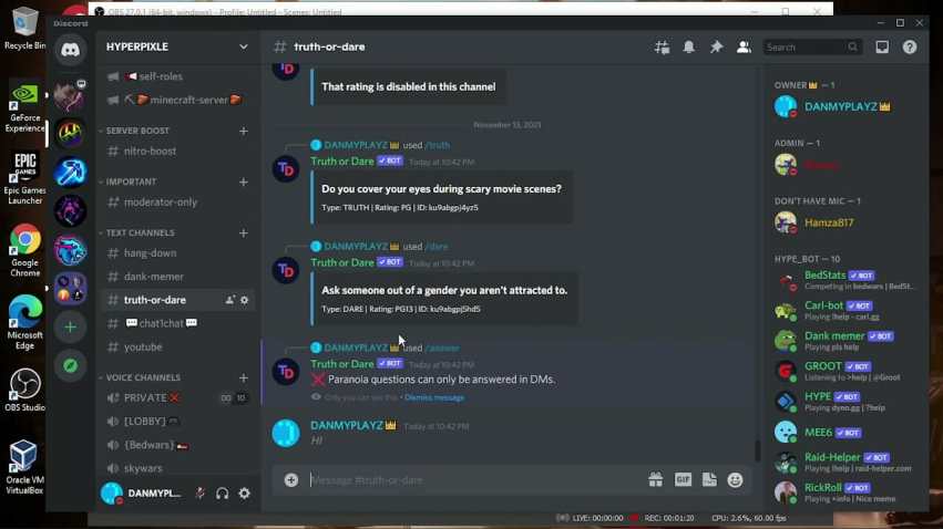 Truth or Dare Bot in Discord