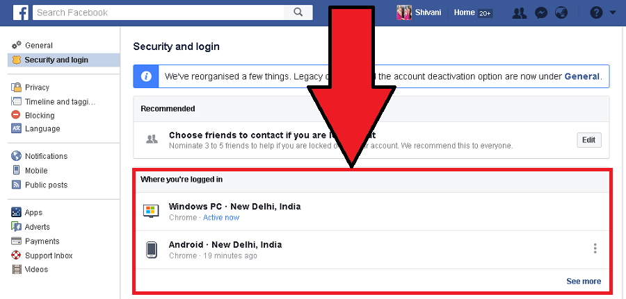 Facebook security settings