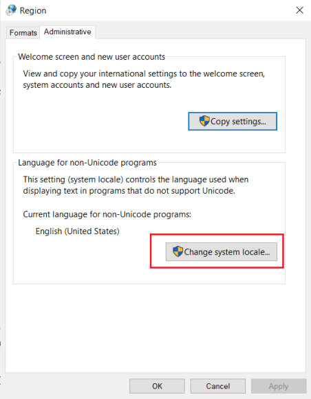 Selecting appropriate region to solve 0xc0000142 error